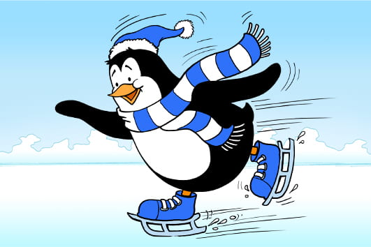 A happy penguin skating