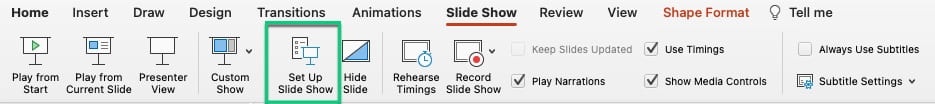 Select Slide show menu item, then Set up slide show