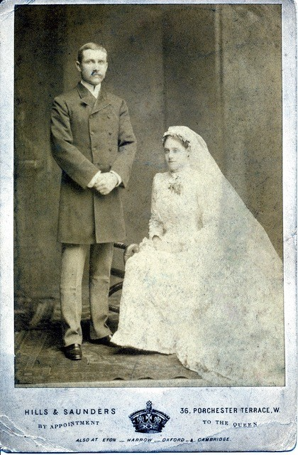 Postcard with bride and groom