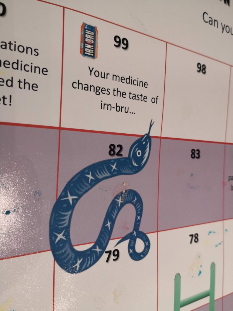 Close up of snakes and ladders game