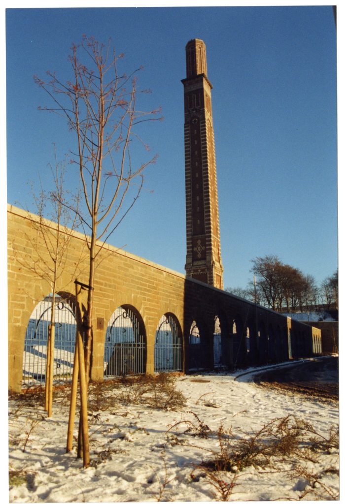Photograph of the chimney and snow