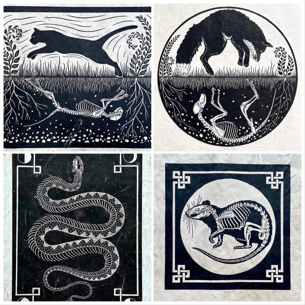 A selection of linocut prints