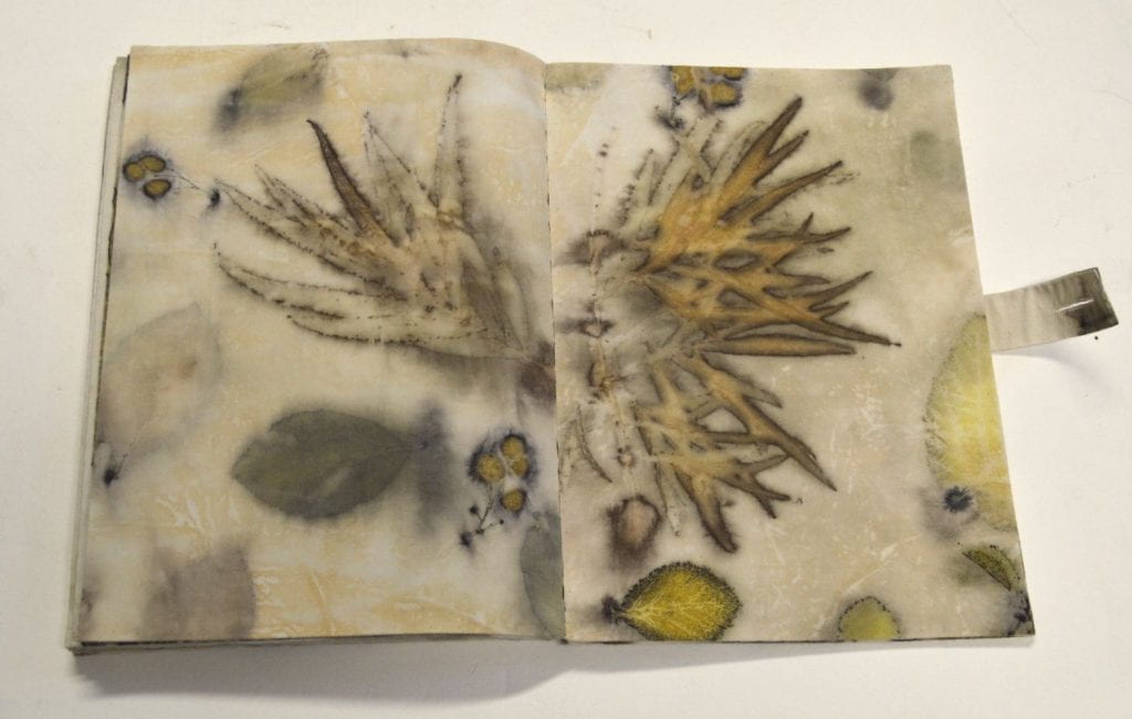 botanical contact-printed artist's book comprising imprint of leaves on fabric