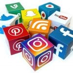 Cubes, with various social media icons on them - Facebook, pinterest, twitter, snapchat, rss etc
