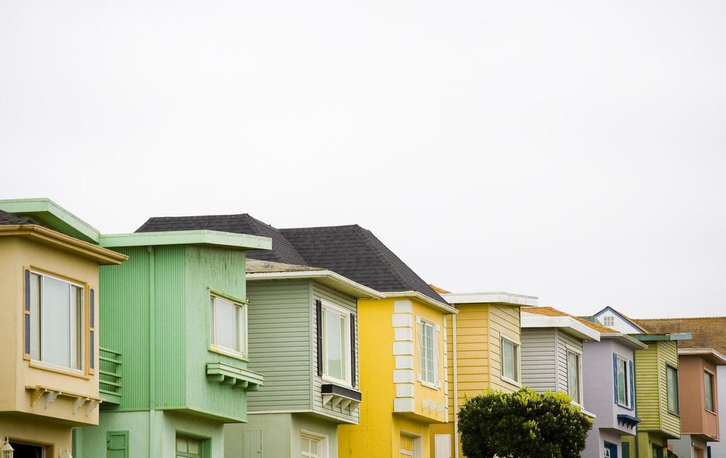 Pastel coloured houses.