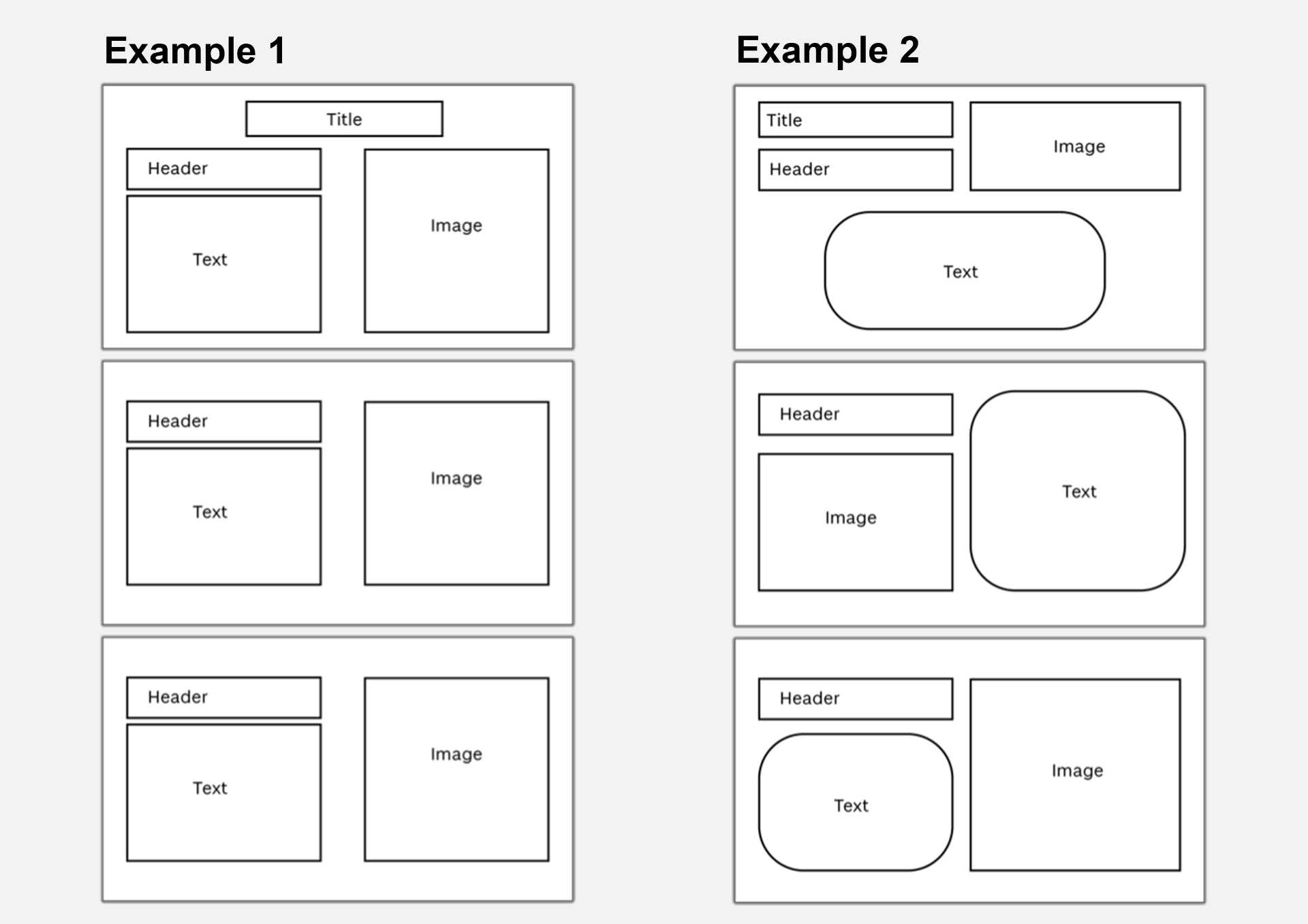Examples 1 and 2 showing consistent presentation layouts