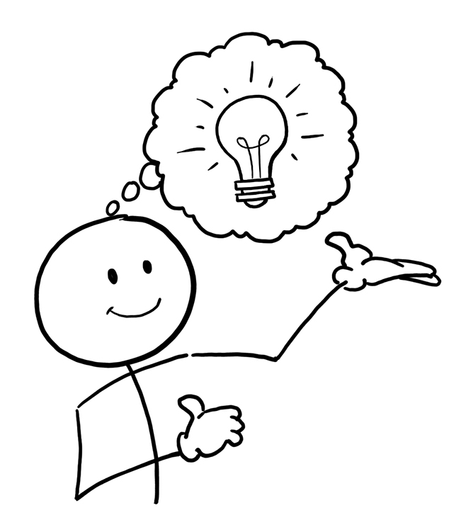 illustration of person with a thought bubble with a lightbulb