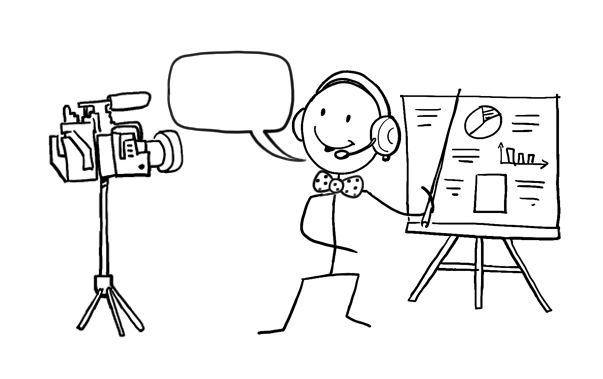 illustration of a lecturer speaking in front of a camera
