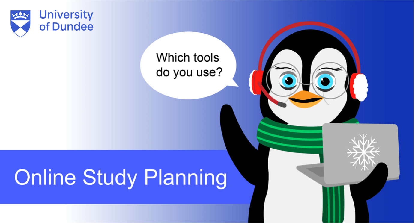 A penguin wearing a scarf and handset holding a laptop.